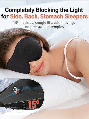 NIB LIT BEAR 3D SLEEP MASK BLACK ADJUSTABLE